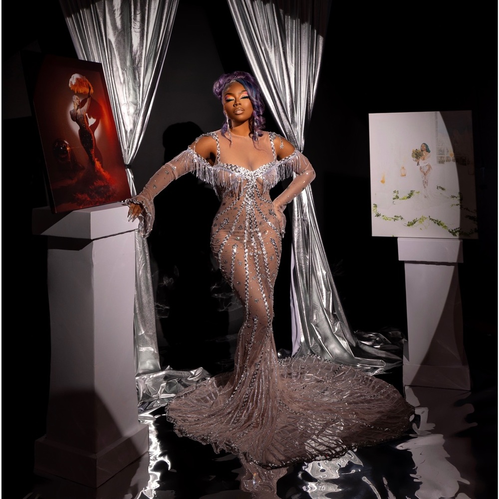 Rhinestone Mesh Mermaid Gown